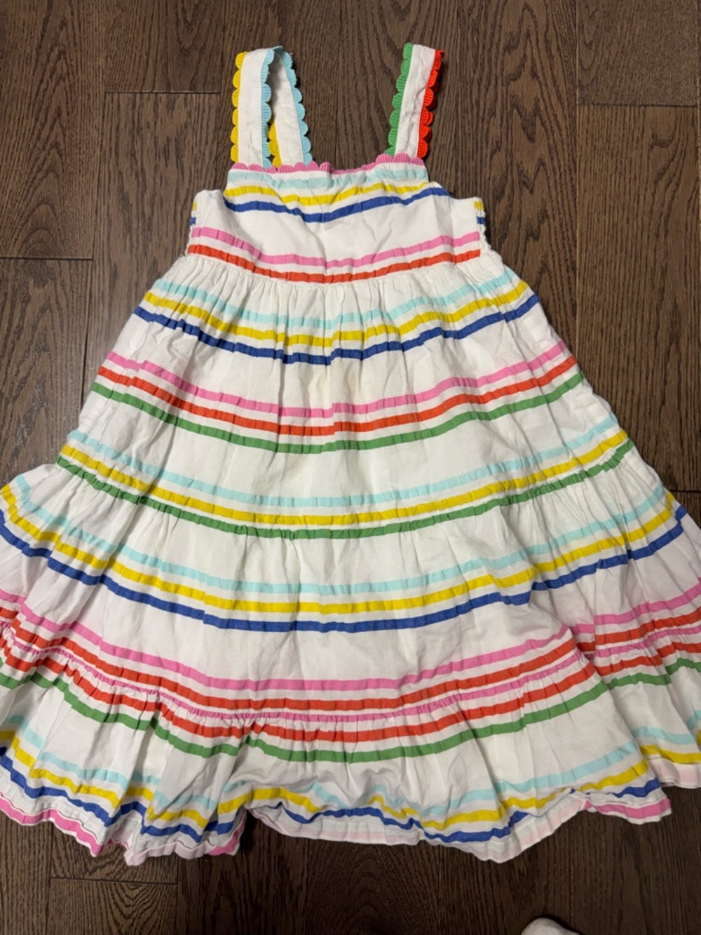 Mini Boden White Dress with Multicolor Rainbow Stripes 6/7